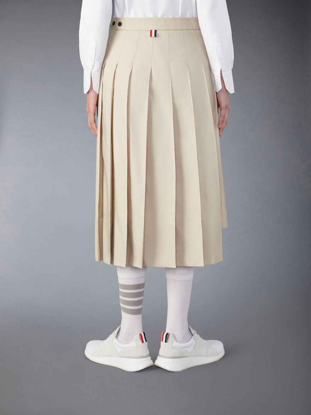 Women Thom Browne Classic Typewriter Midi Pleated Skirts Beige | XXH92W55391