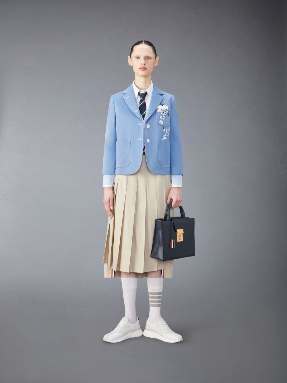 Women Thom Browne Classic Typewriter Midi Pleated Skirts Beige | XXH92W55391