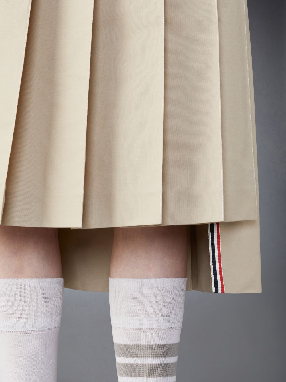 Women Thom Browne Classic Typewriter Midi Pleated Skirts Beige | XXH92W55391