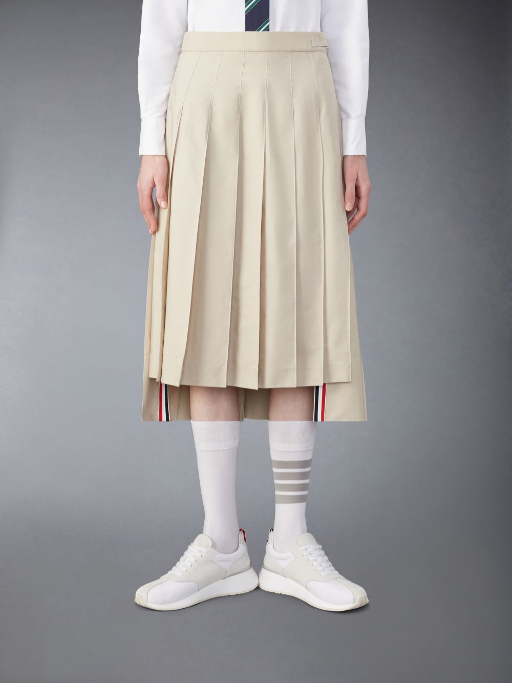 Women Thom Browne Classic Typewriter Midi Pleated Skirts Beige | XXH92W55391