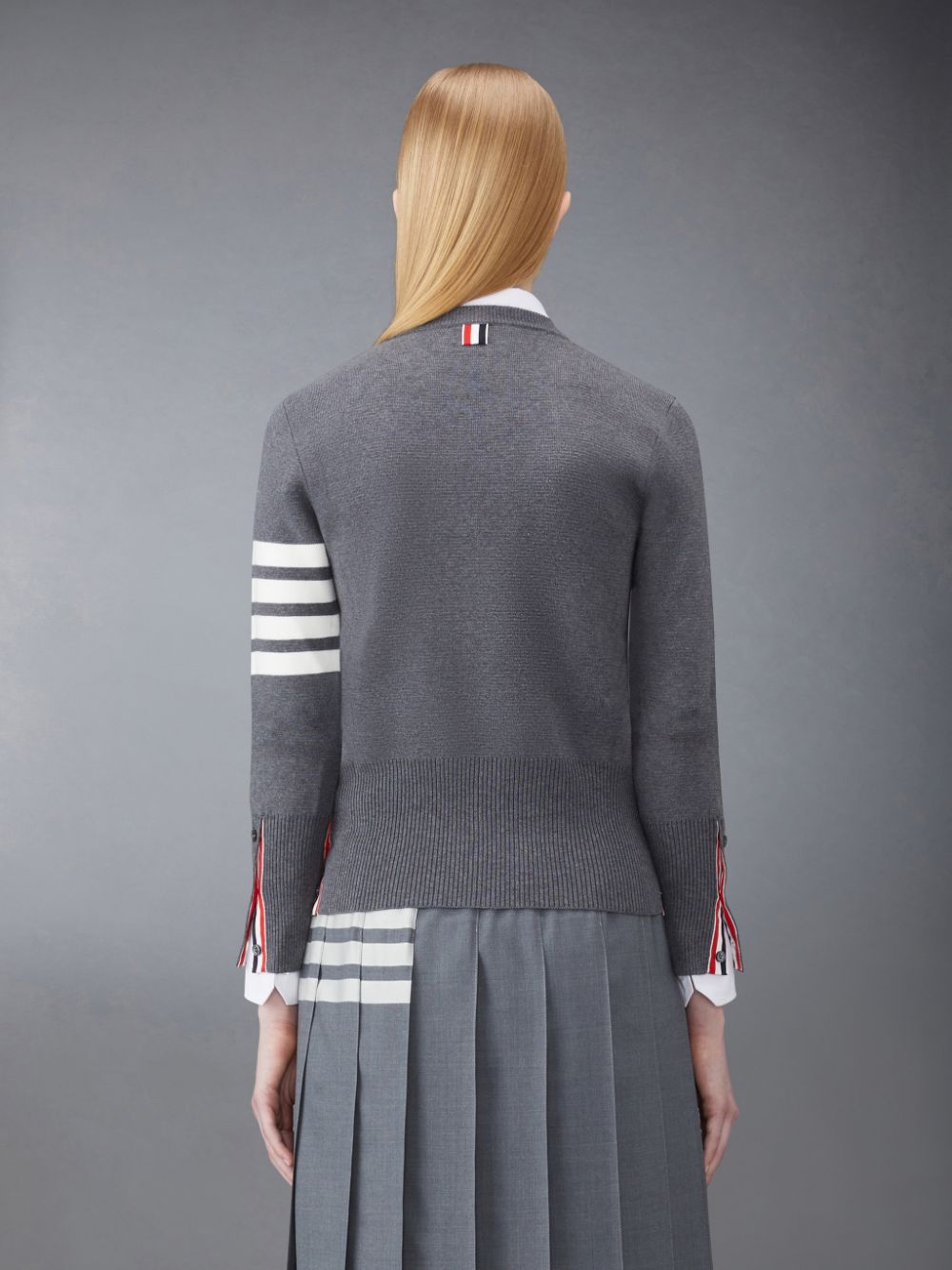 Women Thom Browne Cotton 4-Bar Classic Milano Stitch Pullover Grey | KNT31A16546