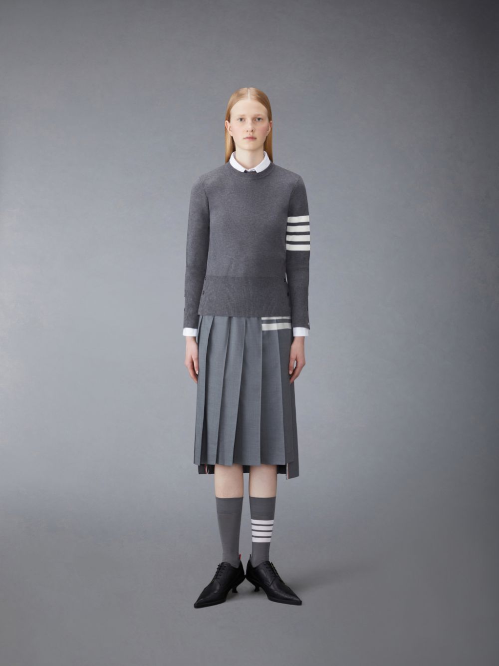 Women Thom Browne Cotton 4-Bar Classic Milano Stitch Pullover Grey | KNT31A16546