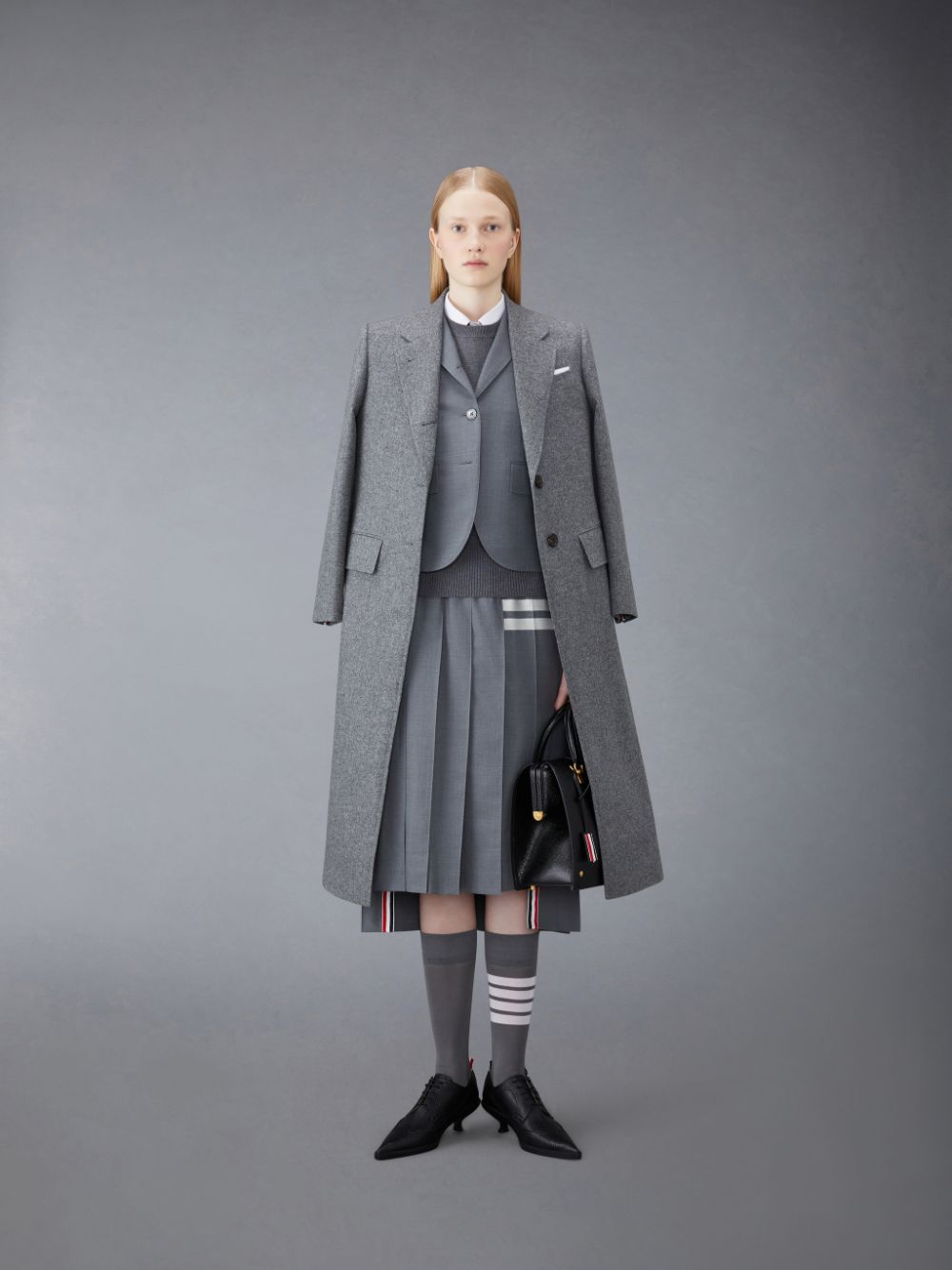 Women Thom Browne Cotton 4-Bar Classic Milano Stitch Pullover Grey | KNT31A16546