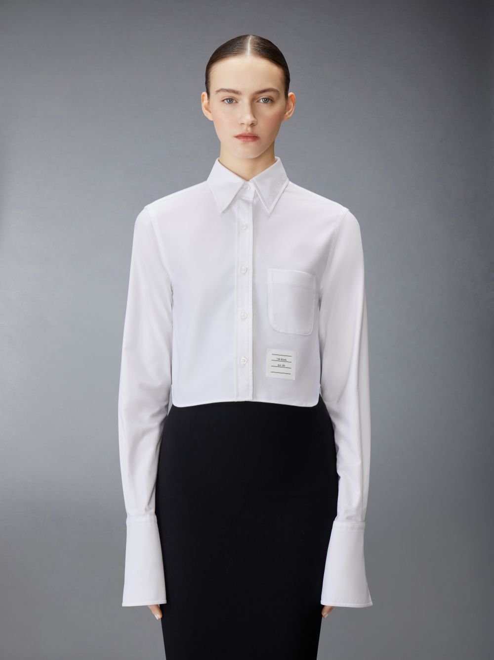 Women Thom Browne Cotton Nevermore Stitch Cropped Shirts White | AHZ87C10876