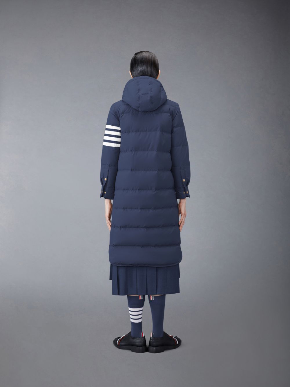 Women Thom Browne Downfilled Ripstop 4-Bar Hooded Shirtdress Coats Blue | EWZ10E92627