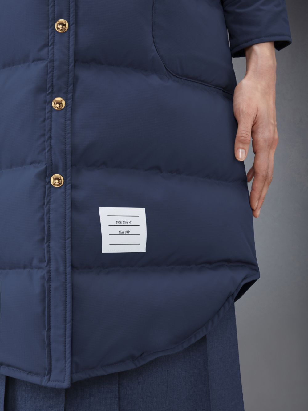 Women Thom Browne Downfilled Ripstop 4-Bar Hooded Shirtdress Coats Blue | EWZ10E92627