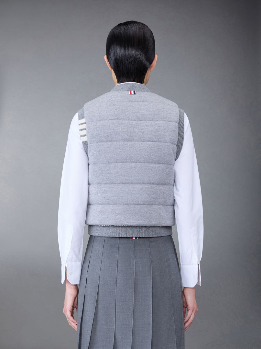 Women Thom Browne FINE MERINO AND JERSEY PADDED REVERSIBLE 4-BAR FUNNEL NECK Jackets Grey | AUF66Q11259