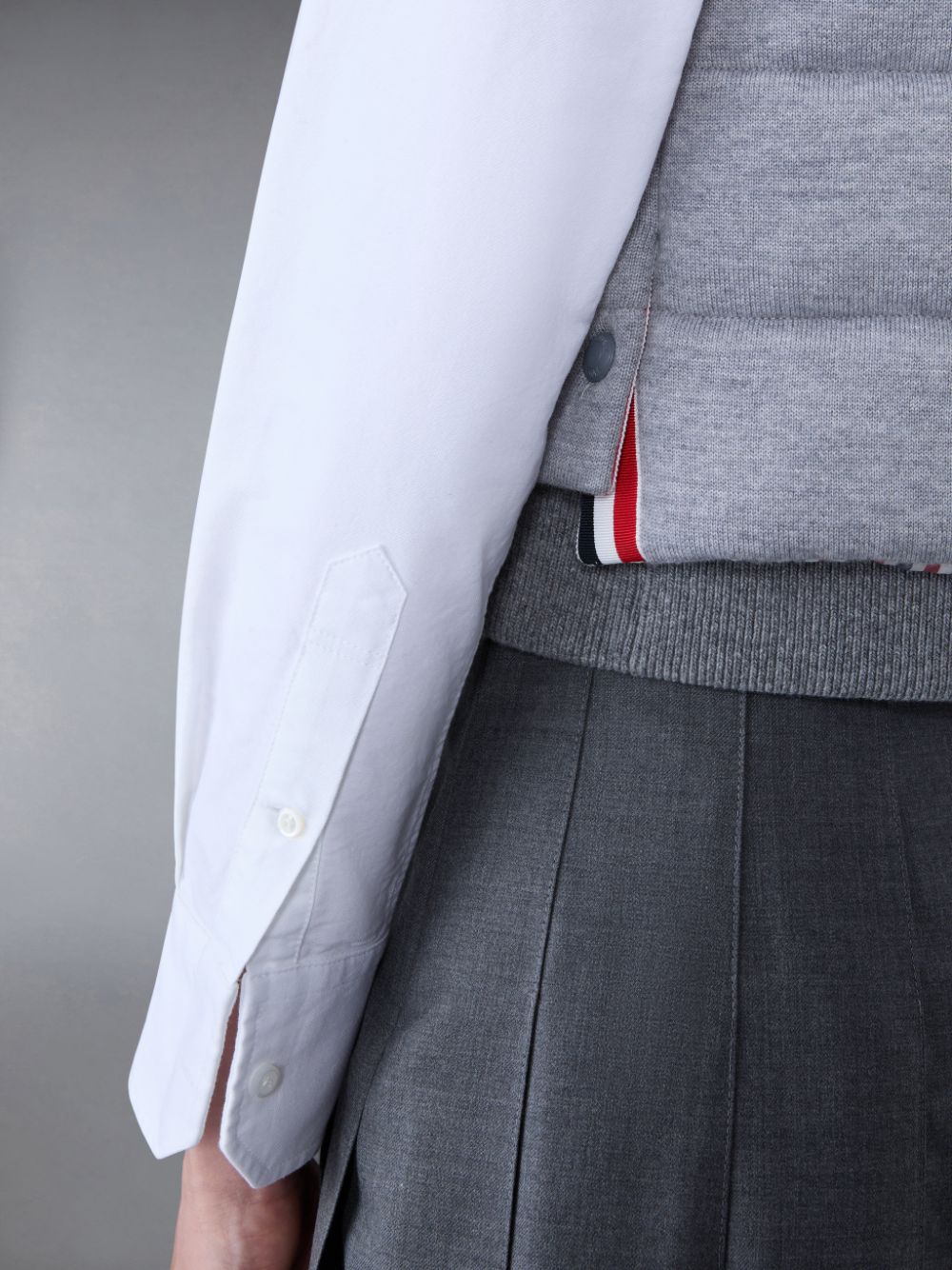 Women Thom Browne FINE MERINO AND JERSEY PADDED REVERSIBLE 4-BAR FUNNEL NECK Jackets Grey | AUF66Q11259