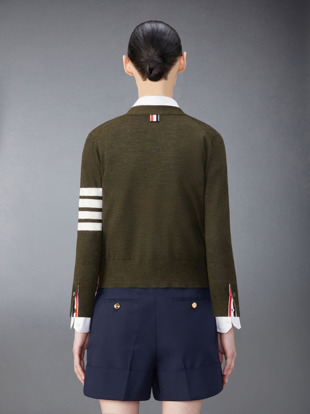 Women Thom Browne Fine Merino Wool 4-Bar Relaxed Fit Cardigan Green | PXG72E89778
