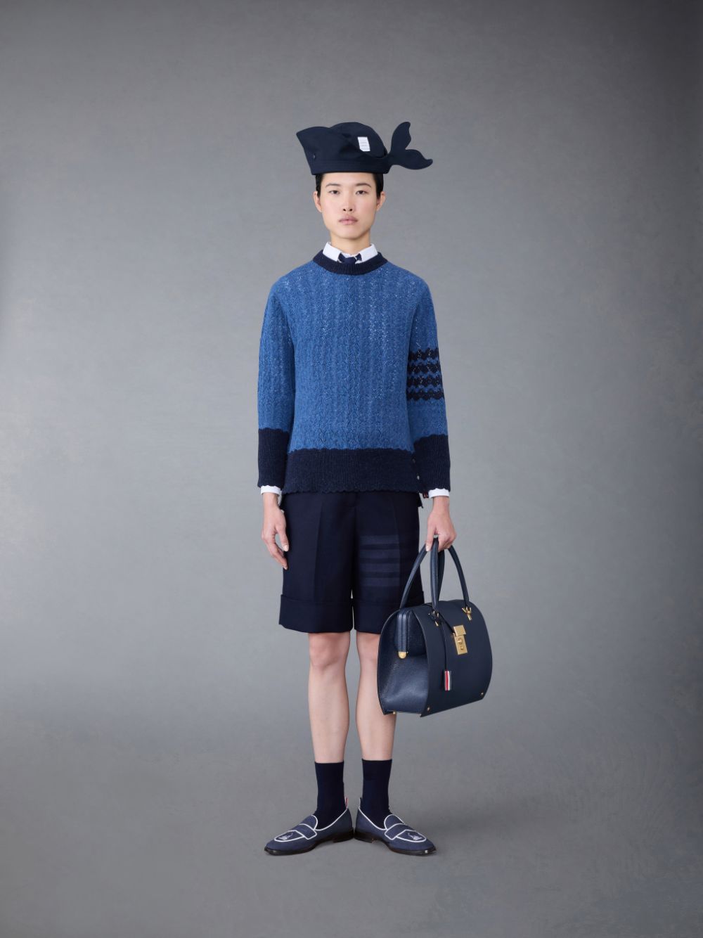 Women Thom Browne Flannel 4-Bar Sack Shorts Blue | BEJ01X62677