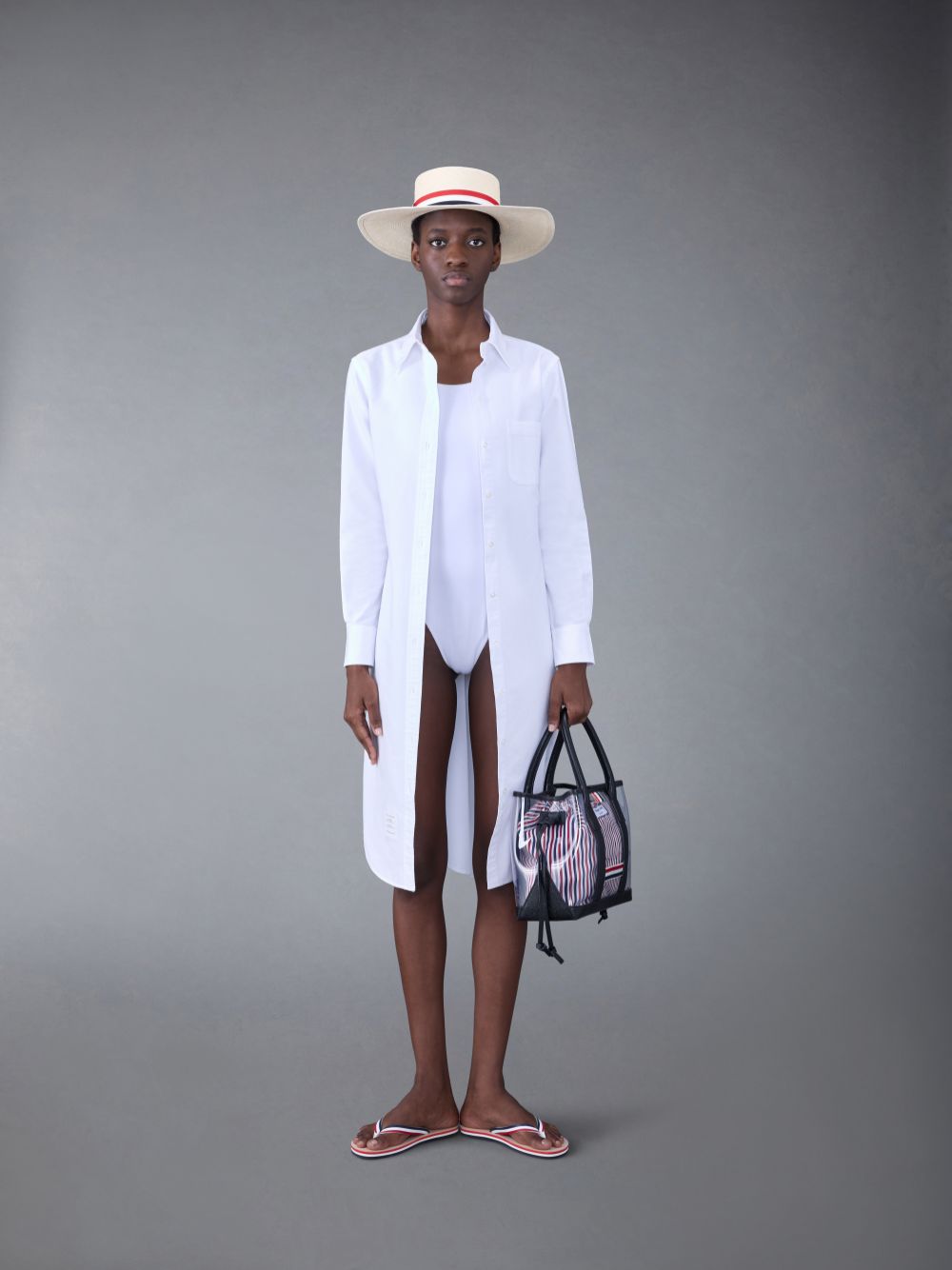 Women Thom Browne Funmix 4-Bar One Piece Swimsuits White | CCR03S46117