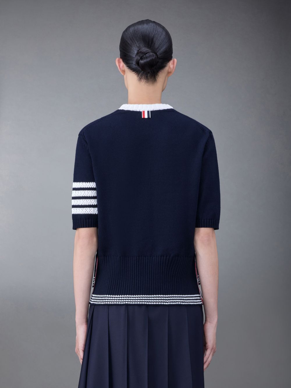 Women Thom Browne Jersey 4-Bar Pointelle T Shirts Blue | QHG70B31837