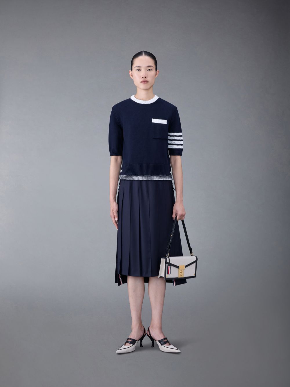 Women Thom Browne Jersey 4-Bar Pointelle T Shirts Blue | QHG70B31837