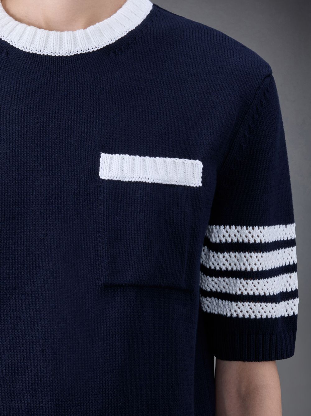 Women Thom Browne Jersey 4-Bar Pointelle T Shirts Blue | QHG70B31837