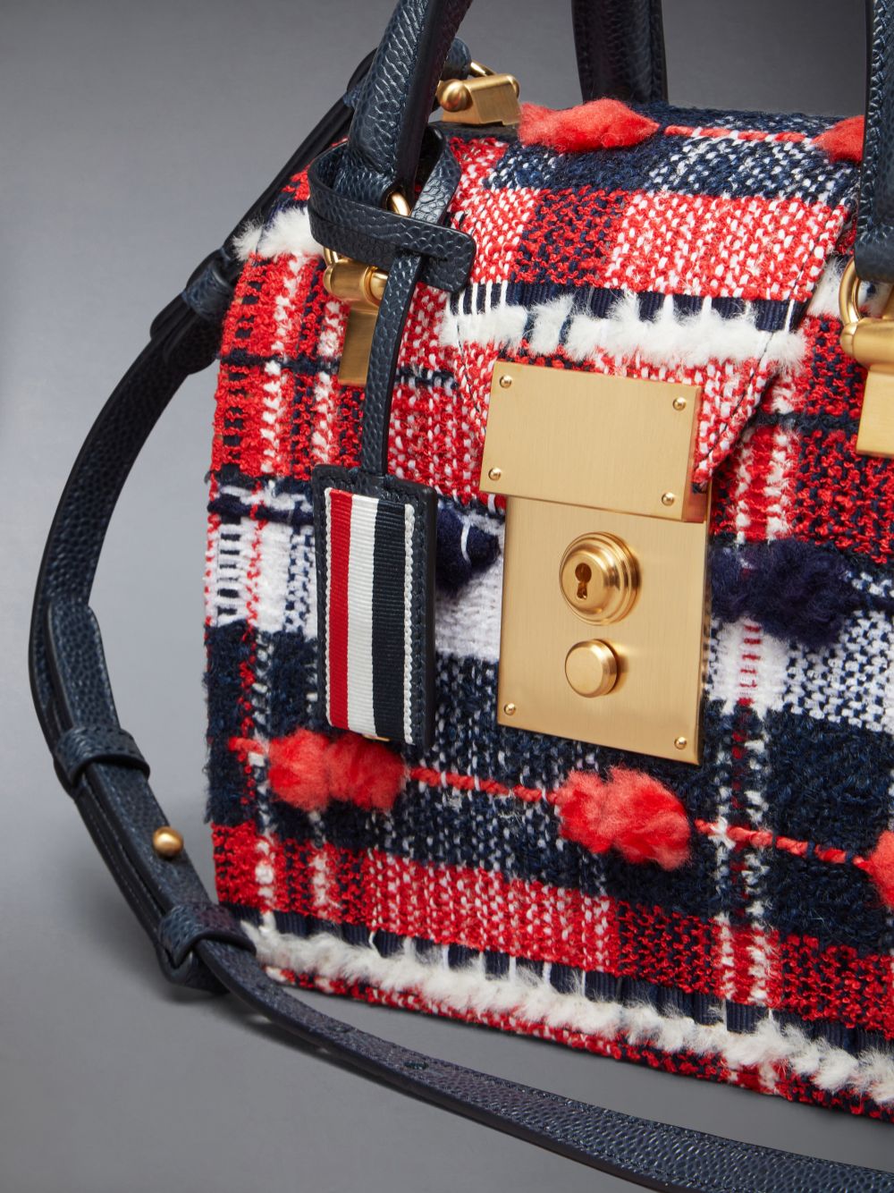 Women Thom Browne Madras Pouf Tweed Mrs. Mini Tote Bags Red | IMH67G21818