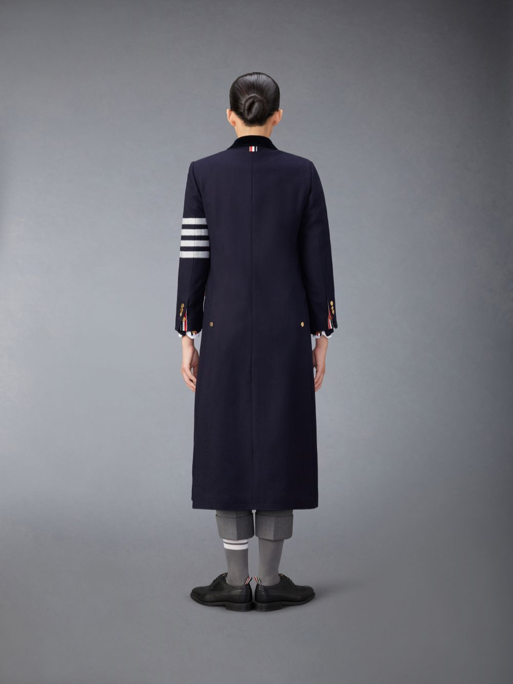 Women Thom Browne Melton Wool 4-Bar Chesterfield Coats Navy | VIN09P08265