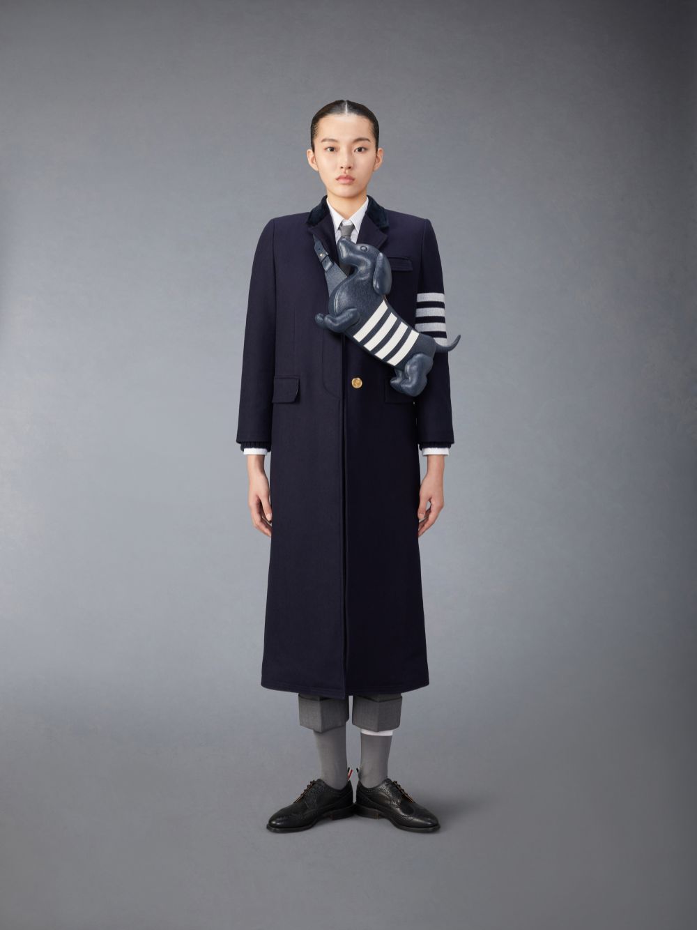 Women Thom Browne Melton Wool 4-Bar Chesterfield Coats Navy | VIN09P08265