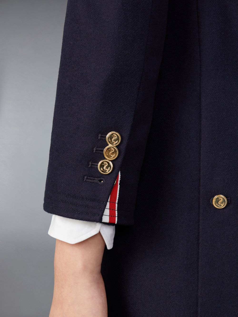 Women Thom Browne Melton Wool 4-Bar Chesterfield Coats Navy | VIN09P08265