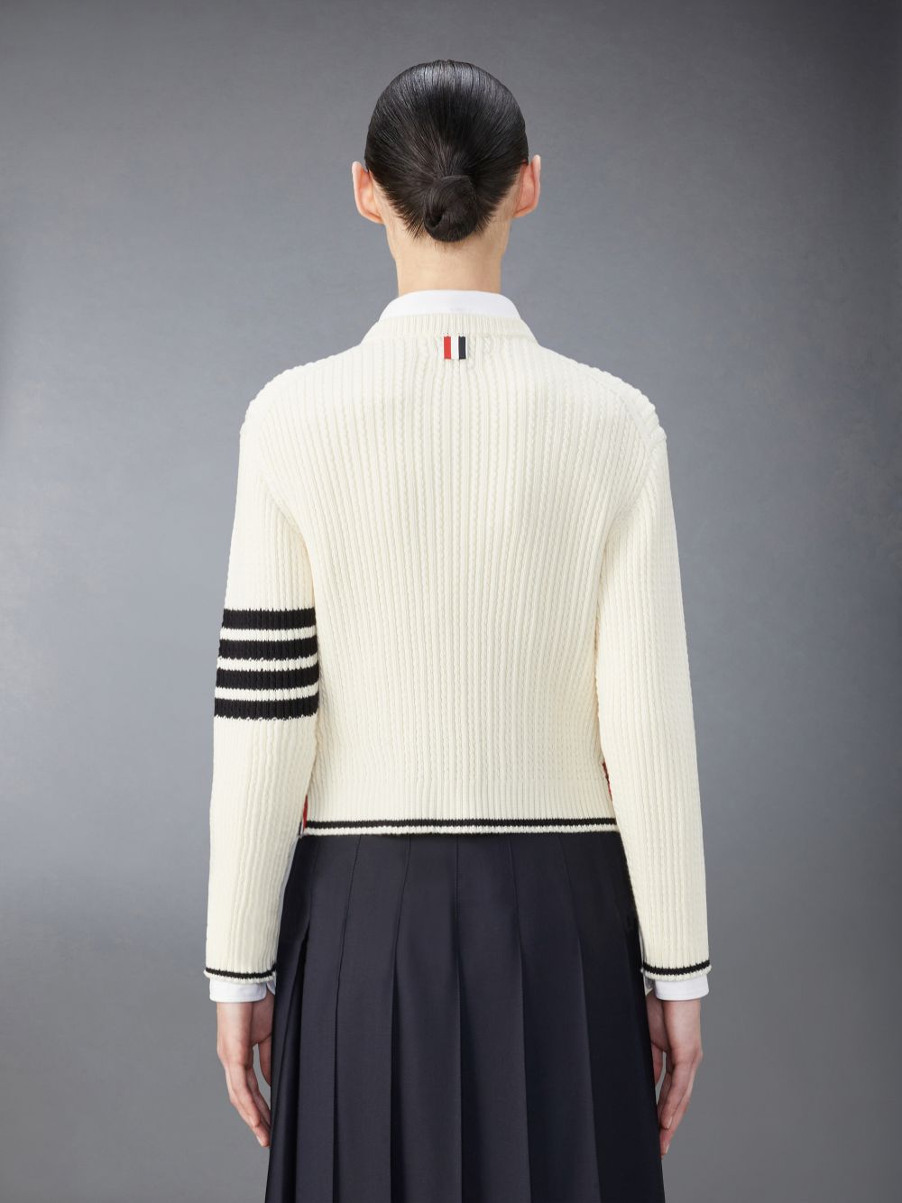 Women Thom Browne Merino Wool 4-Bar Cropped Cable Pullover White | KFA16A18942