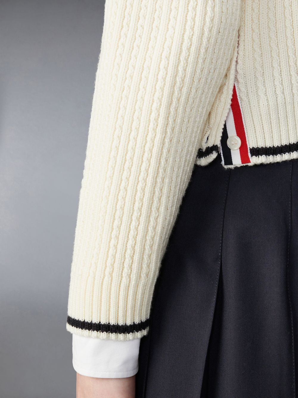 Women Thom Browne Merino Wool 4-Bar Cropped Cable Pullover White | KFA16A18942