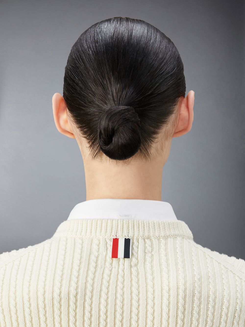Women Thom Browne Merino Wool 4-Bar Cropped Cable Pullover White | KFA16A18942