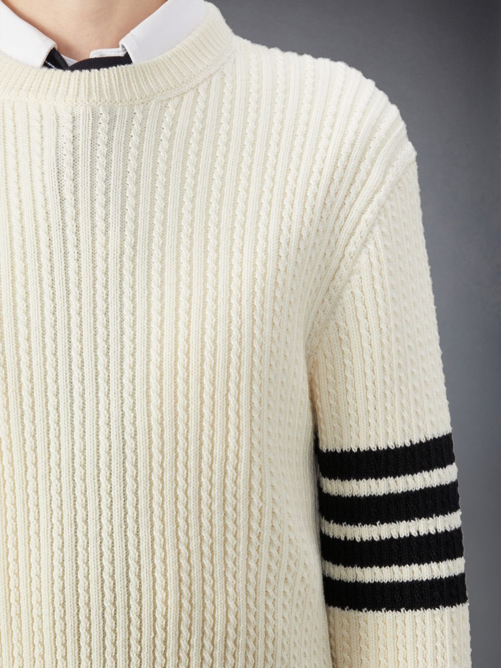 Women Thom Browne Merino Wool 4-Bar Cropped Cable Pullover White | KFA16A18942