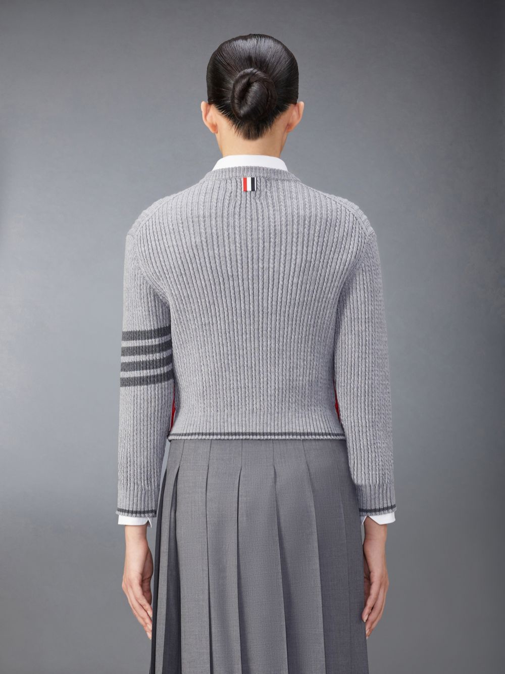 Women Thom Browne Merino Wool 4-Bar Cropped Cable Pullover Grey | RCS37U49670