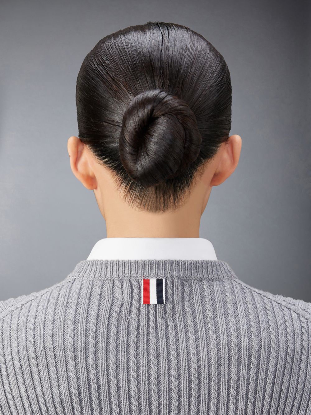 Women Thom Browne Merino Wool 4-Bar Cropped Cable Pullover Grey | RCS37U49670