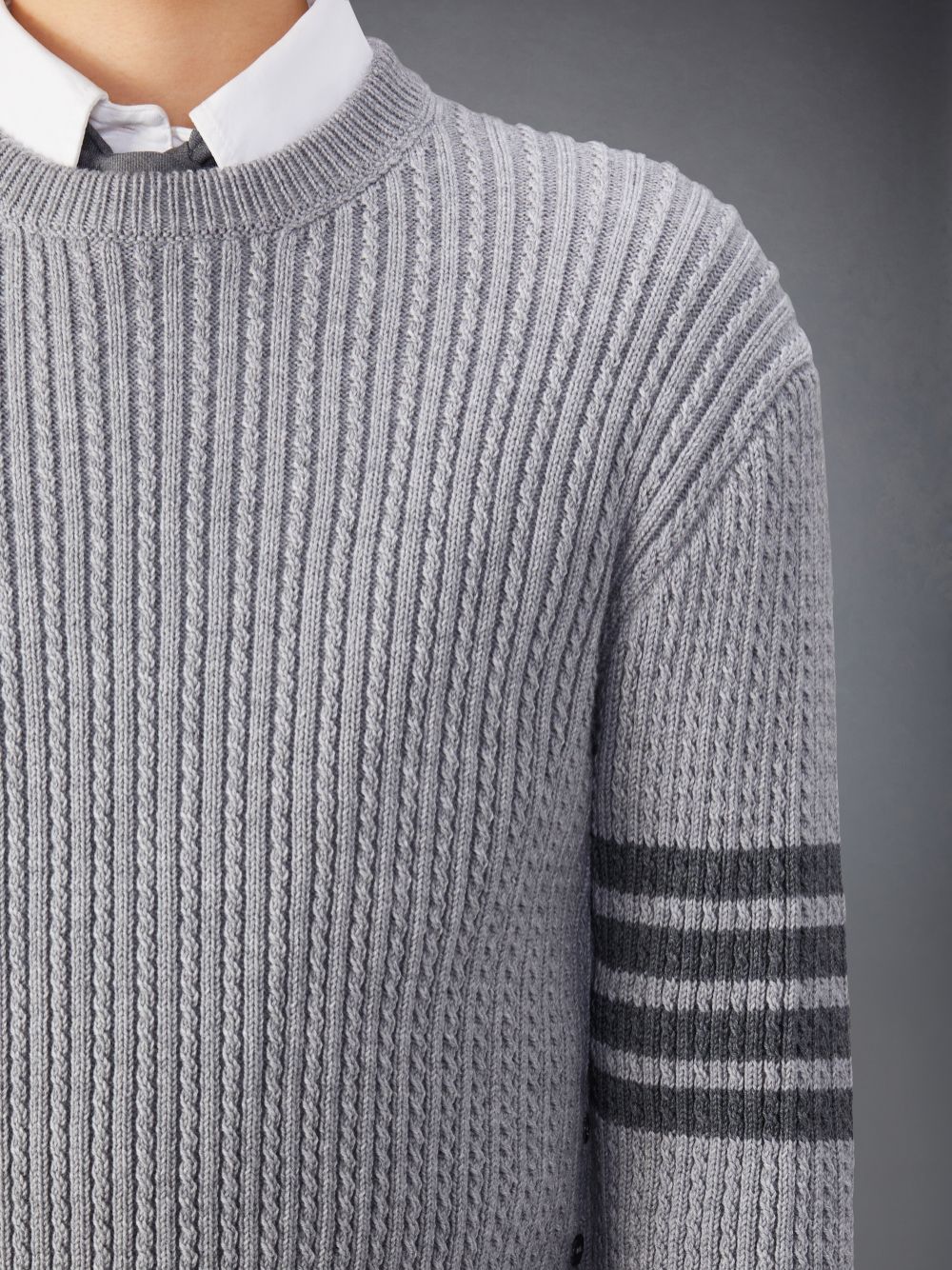Women Thom Browne Merino Wool 4-Bar Cropped Cable Pullover Grey | RCS37U49670