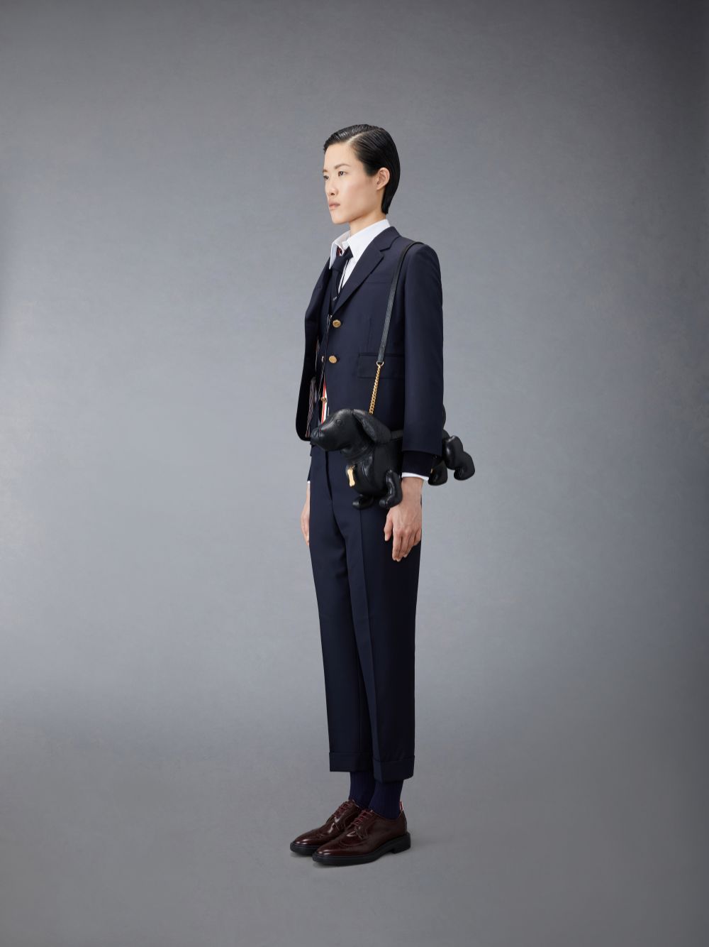 Women Thom Browne Mini Hector Chain in Pebble Grain Crossbody Bags Black | FGA78H47026