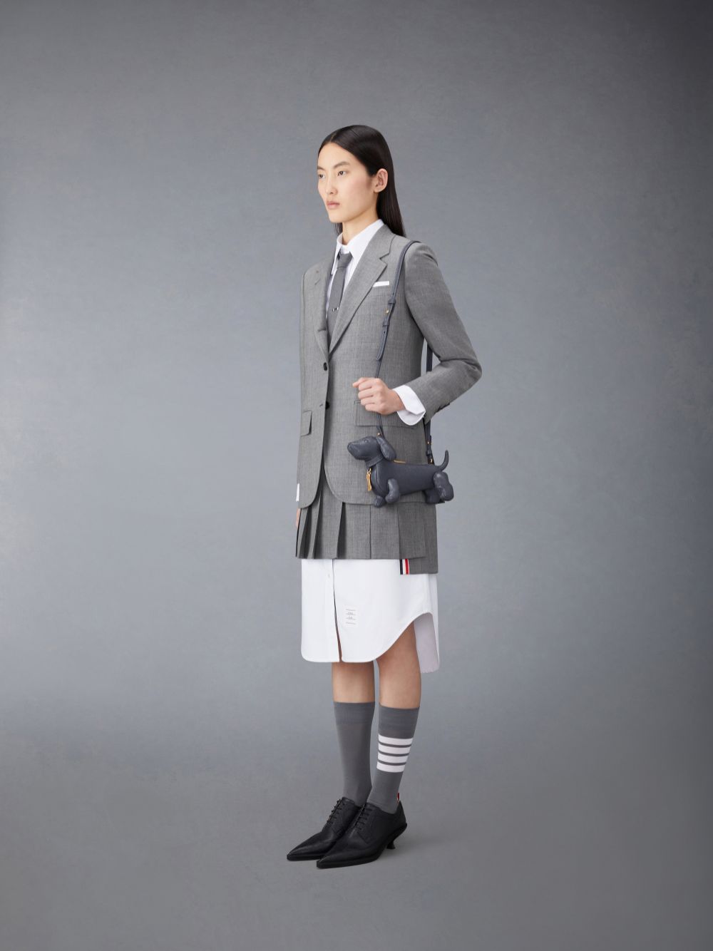 Women Thom Browne Mini Hector in Pebble Grain Crossbody Bags Grey | LKN74P85187