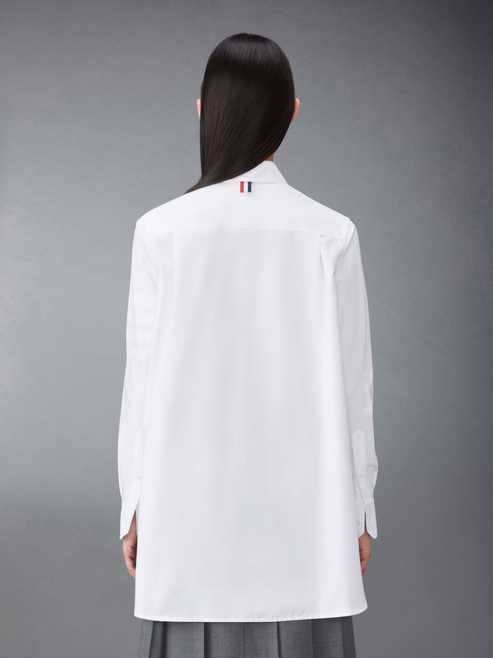 Women Thom Browne Oxford 4-Bar Bow Tie Blouson Shirts White | SFC21F08081