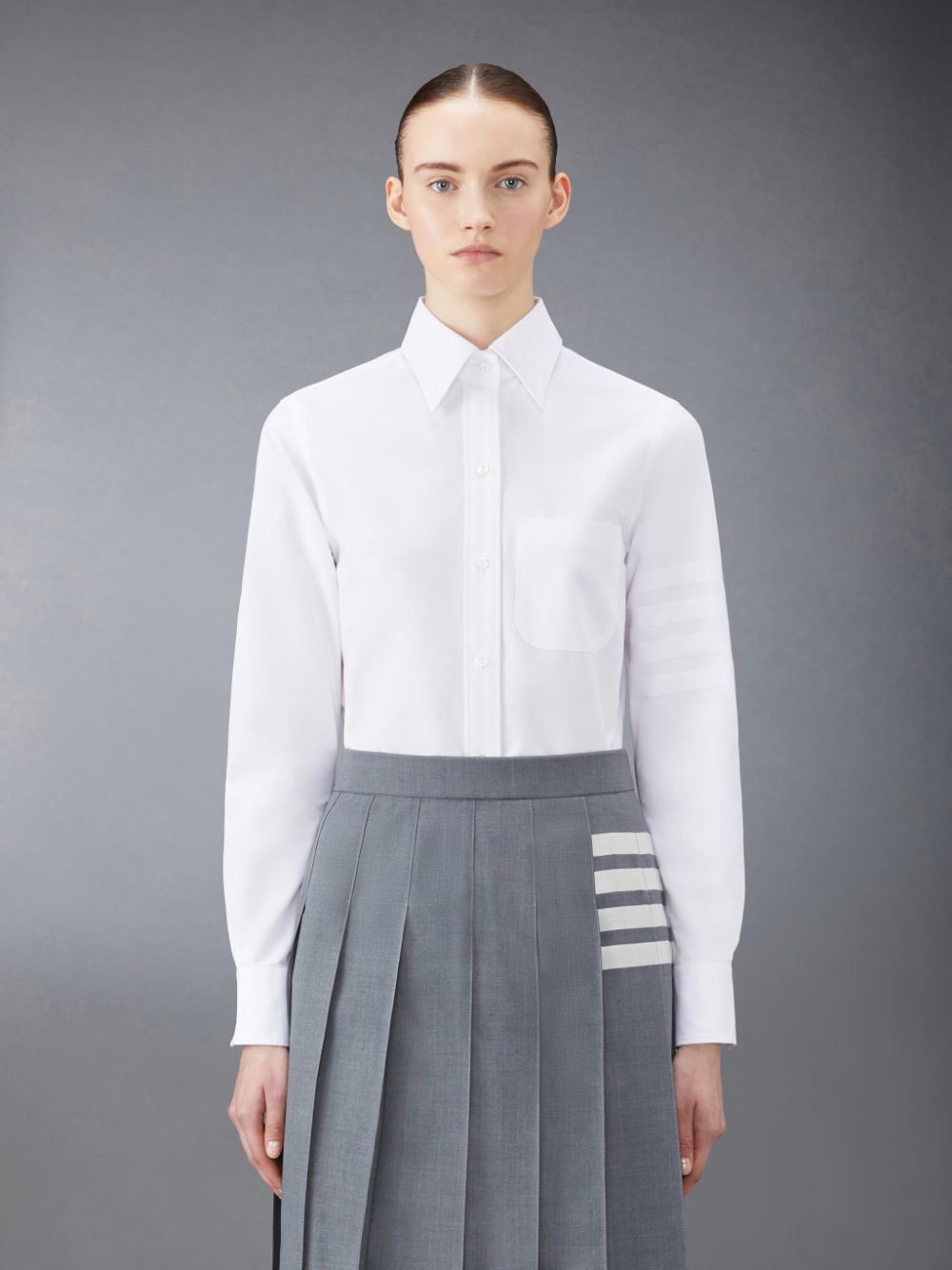 Women Thom Browne Oxford 4-Bar Shirts White | MJO18L37726
