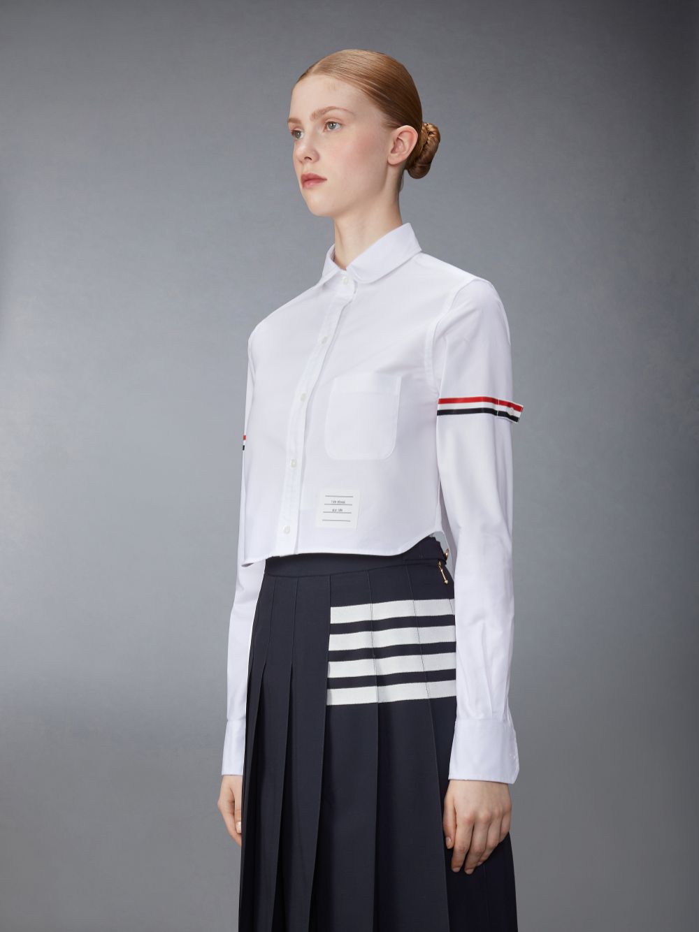 Women Thom Browne Oxford Armband Round Collar Cropped Shirts White | FLN83D87397
