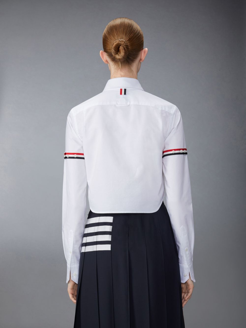 Women Thom Browne Oxford Armband Round Collar Cropped Shirts White | FLN83D87397