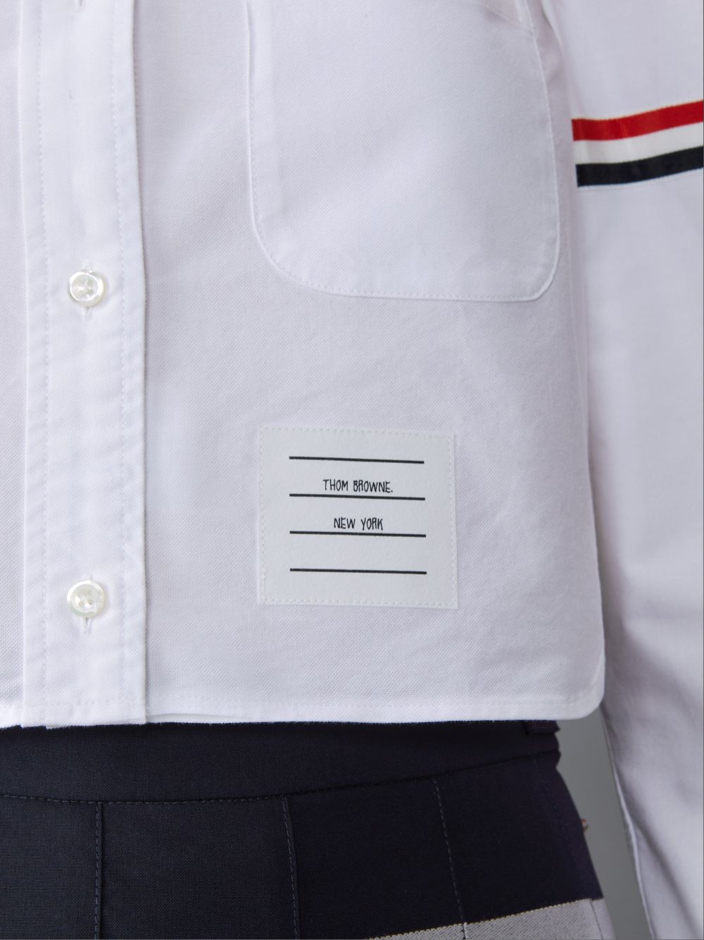Women Thom Browne Oxford Armband Round Collar Cropped Shirts White | FLN83D87397
