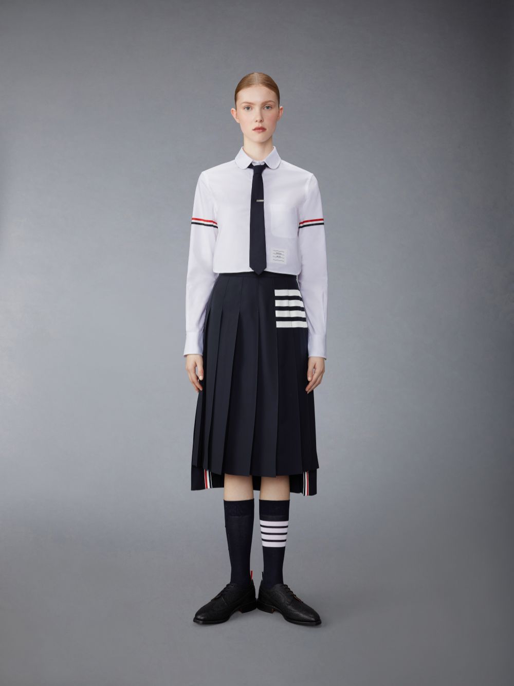 Women Thom Browne Oxford Armband Round Collar Cropped Shirts White | FLN83D87397