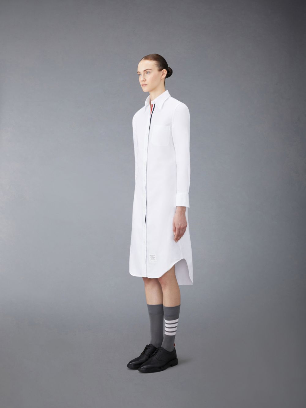 Women Thom Browne Oxford Stripe Shirt Dress White | TOL93D74711