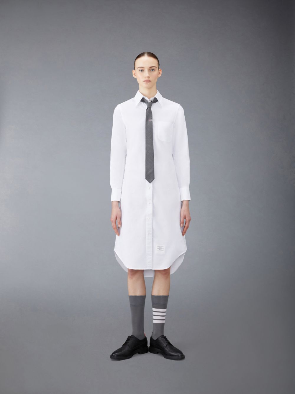 Women Thom Browne Oxford Stripe Shirt Dress White | TOL93D74711