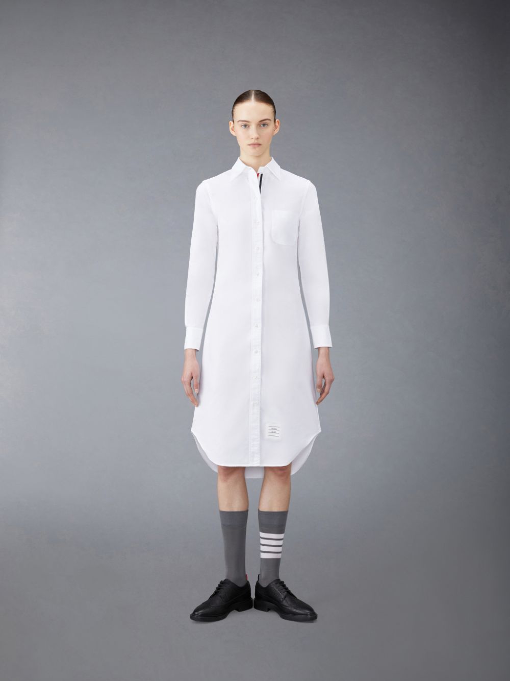 Women Thom Browne Oxford Stripe Shirt Dress White | TOL93D74711