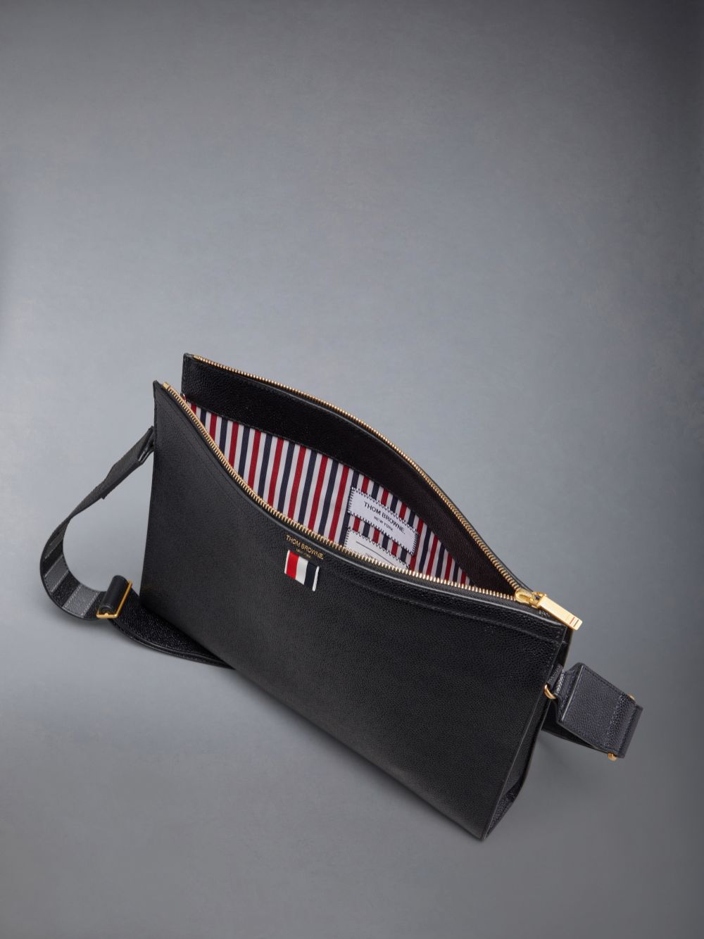 Women Thom Browne Pebble Grain 4-Bar Document Holder Crossbody Bags Black | EPD49Q40373