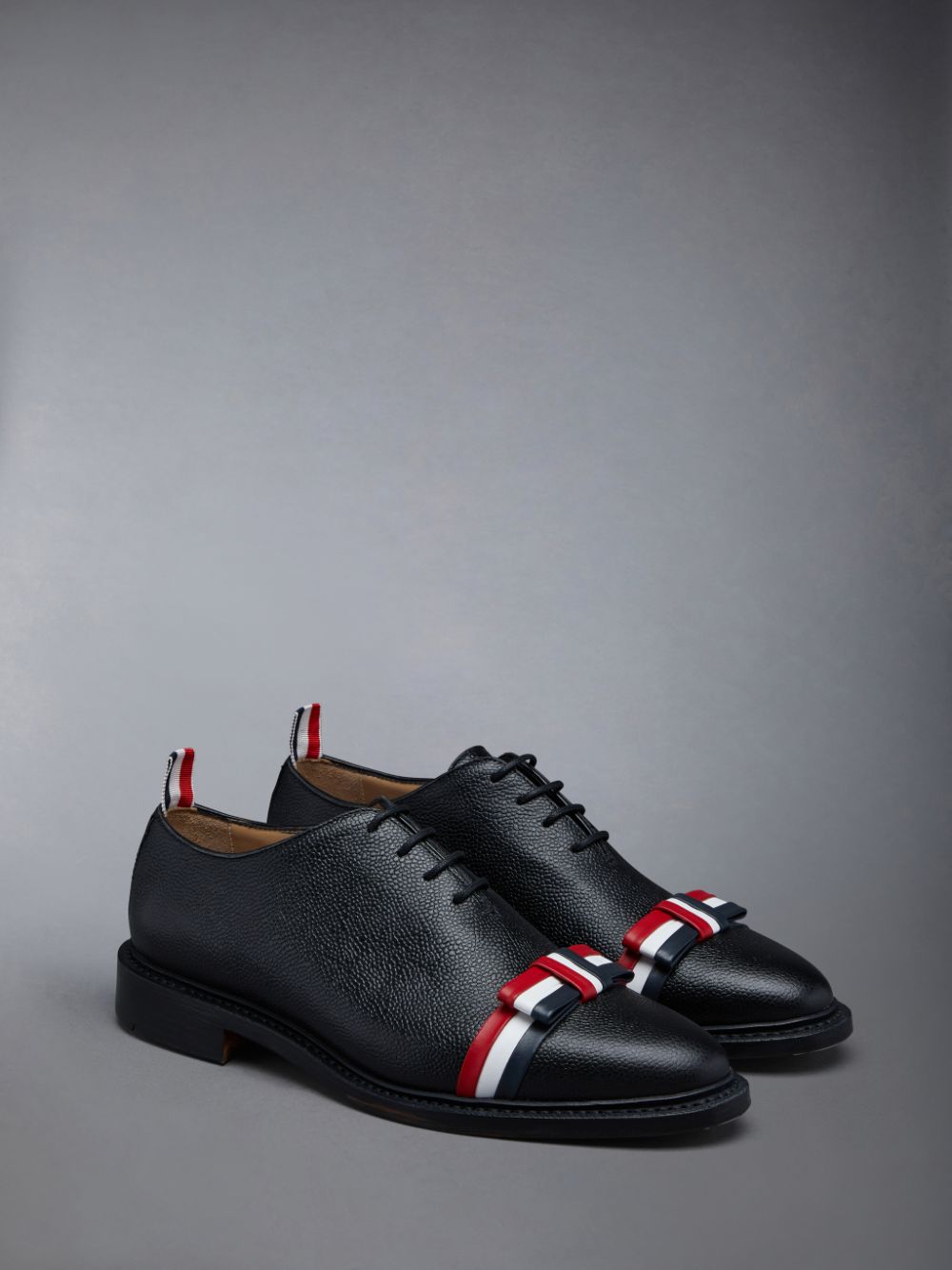 Women Thom Browne Pebble Grain Bow Wholecut Oxford Shoes Blue | PEM75D36400