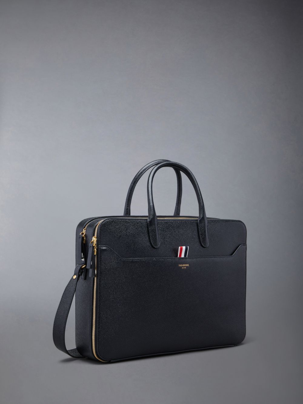 Women Thom Browne Pebble Grain Double Compartment Business Bags Black | MIX84J41689