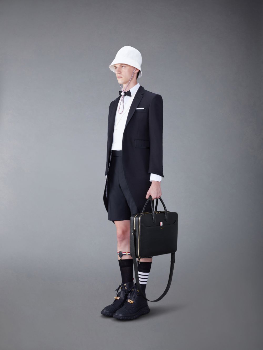 Women Thom Browne Pebble Grain Double Compartment Business Bags Black | MIX84J41689