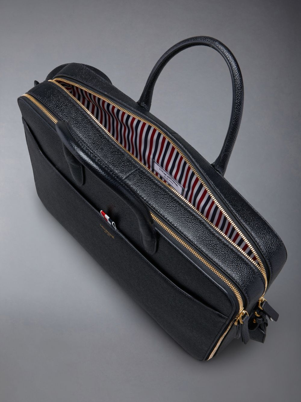 Women Thom Browne Pebble Grain Double Compartment Business Bags Black | MIX84J41689