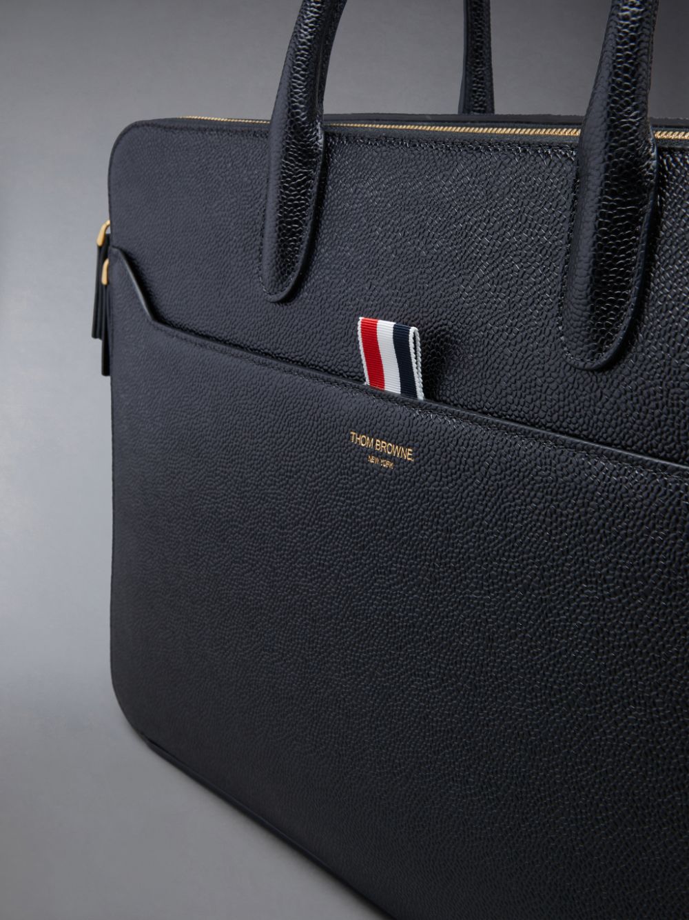 Women Thom Browne Pebble Grain Double Compartment Business Bags Black | MIX84J41689