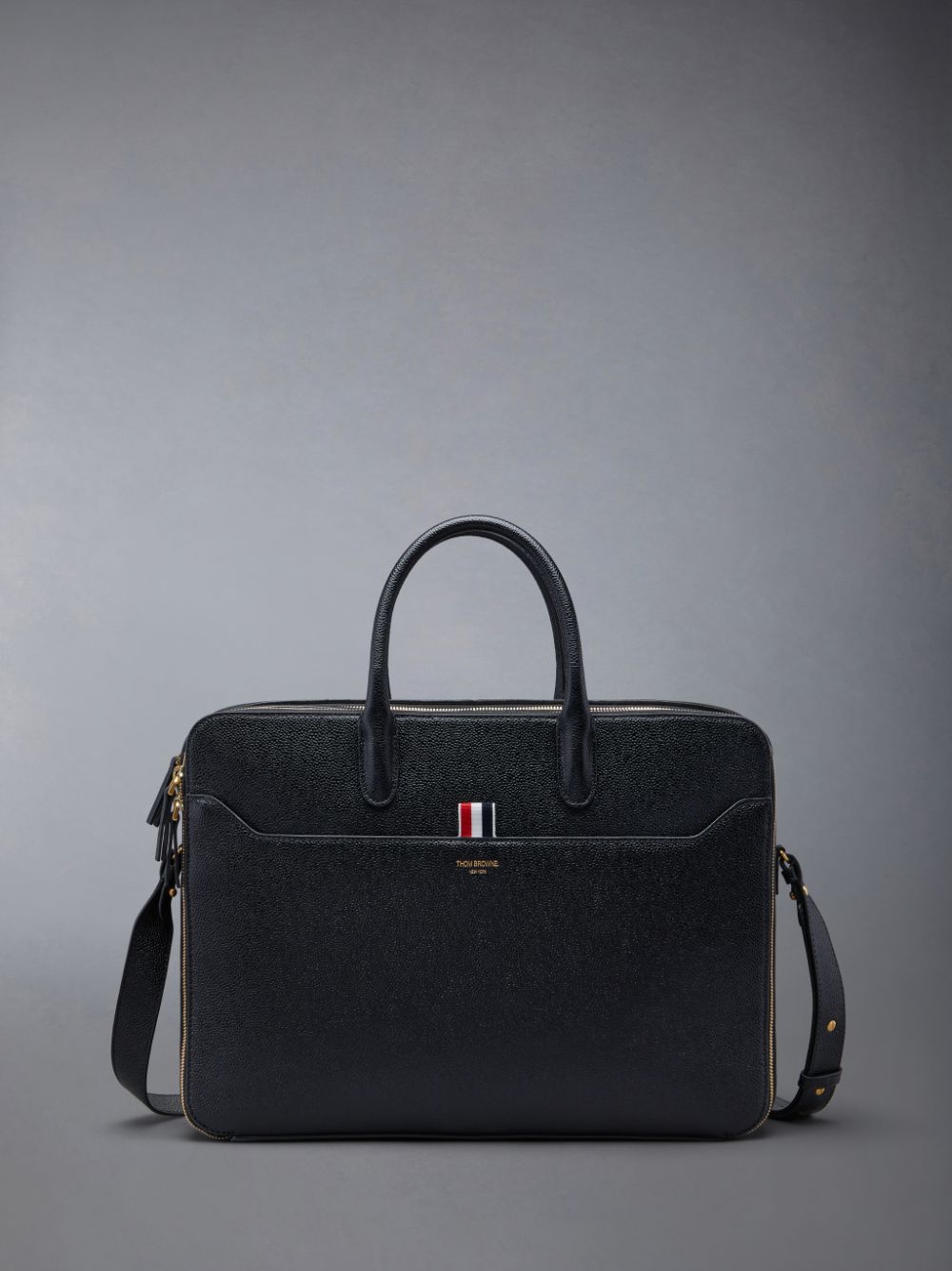 Women Thom Browne Pebble Grain Double Compartment Business Bags Black | MIX84J41689
