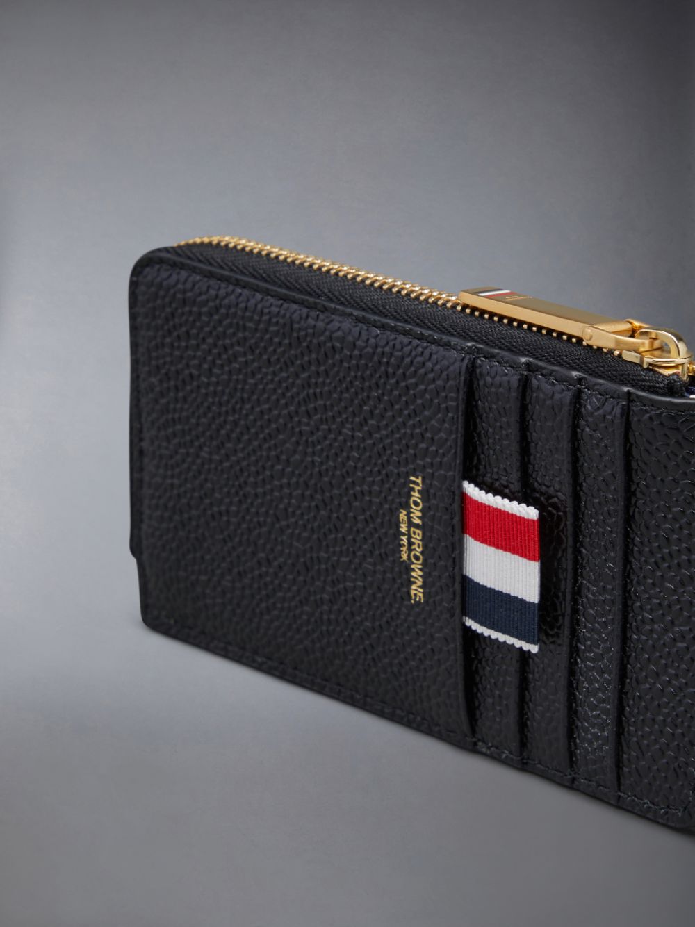 Women Thom Browne Pebble Grain Leather Half Zip Wallets Black | LXN21G61827