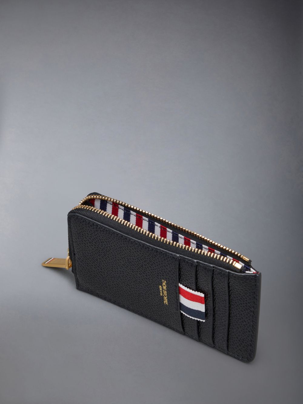 Women Thom Browne Pebble Grain Leather Half Zip Wallets Black | LXN21G61827