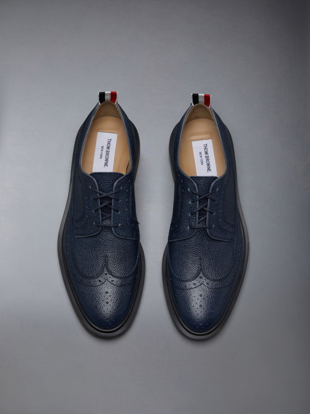 Women Thom Browne Pebble Grain Leather Longwing Brogue Shoes Blue | MAZ46Q26826